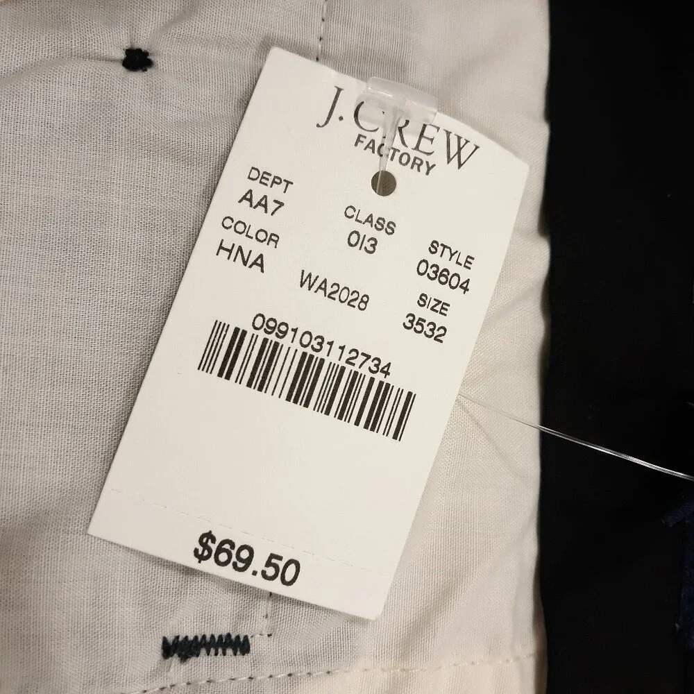 J.CREW Slim Bedford Dress Pants Mens 35 x 32 Black Cotton Tapered NEW‎